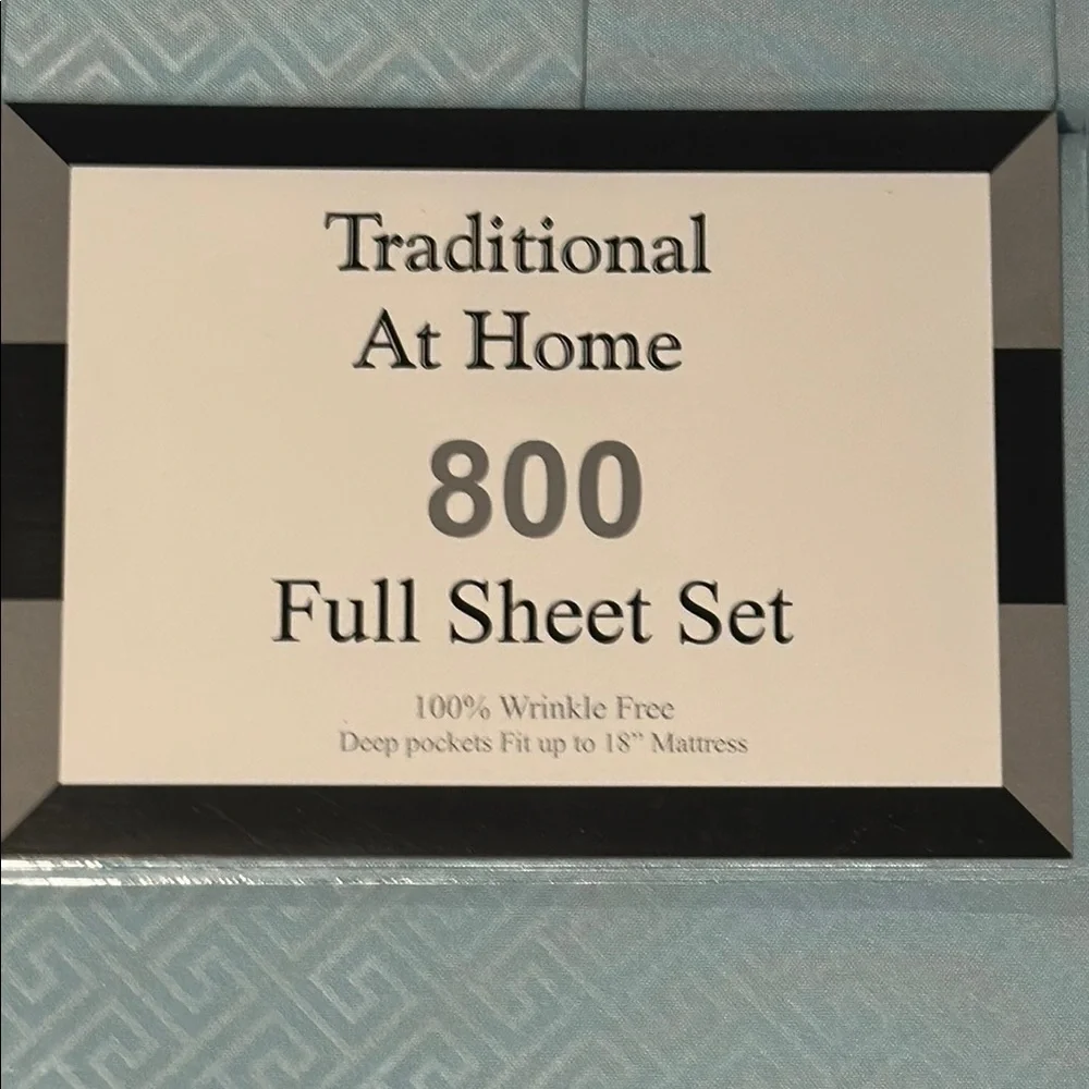 Traditional At Home Full 6pc Sheet Set Baby Blue Embossed Greek Key Print